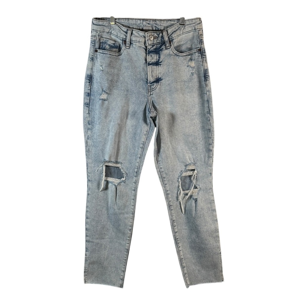 Old Navy Women's 8 OG Straight Jeans Light‎ Wash Distressed Button Fly Worn Once